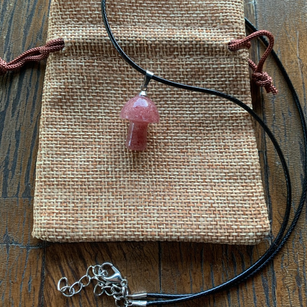 Strawberry Quartz Mushroom Necklace | Crystal Mushroom Necklace | Magic Mushroom